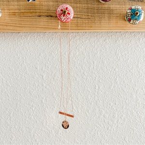 Rose Gold Plated Circle & Gold Bar Pendant Layered Jewelry Necklace